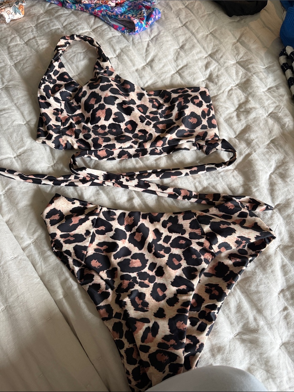 Leopard Print Two-Piece Bikini Swimsuit - Tan/Black